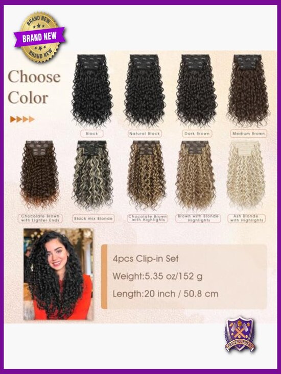 20 Inch Curly Clip-In Hair Extensions, 4PCS Synthetic Wave Hairpiece main image 5